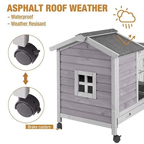 Rabbit Hutch Indoor Outdoor Rabbit Cage Bunny Cage with Run,No Leak Pull Out Tray,Wire Fence - size: 38.1"L Rabbit Hutch Grey
