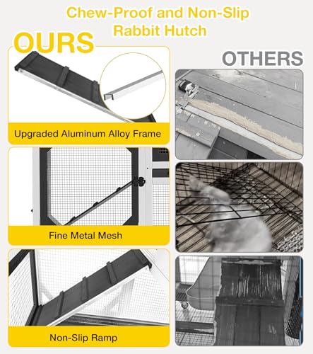 Aivituvin Rabbit Cage Indoor, 2-Story Bunny Cage with Leak-Proof Trays, Chew-Proof Wooden Rabbit Cage on Wheels for Small Pets (39.3" L x 22" W x 36.8" H) - Black and White - color: Black and White