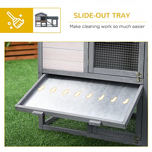 PawHut 58" Rabbit Hutch, Wooden Bunny Hutch, Guinea Pig Cage, Small Animal Enclosure with Run Area, Removable Tray, Asphalt Roof, Lockable Doors and Ramp, Dark Gray | Wooden Bunny Hutch, Guinea Pig Cage, Removable Tray, Asphalt Roof, Lockable Doors, for 1