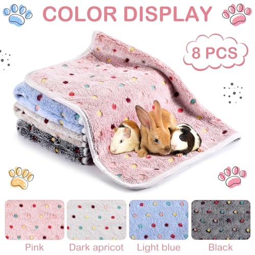 Tudomro 8 Pcs Absorbent Guinea Pig Blankets Washable Small Animal Fleece Bedding Cage Liners Reusable Pet Sleep Mat Pad Cover for Ferret Chinchilla Furniture Protection(Dot,12 x 12 Inch) - size: 12 x 12 Inch