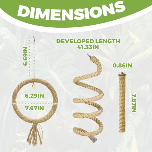 3 Pcs Bird Rope Perches Jute Rope, Bendable Parrot Bird Perch Rope Stand for Cage, Stand Climbing Stand Toy for Cockatiels, Lovebirds, Budgies, Parakeets - color: dark brown hemp rope