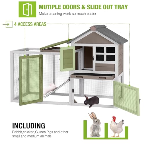 GUTINNEEN Outdoor Rabbit Hutch with Run 51.6" L, Indoor Wooden Bunny Cage with Pull-Out Tray, Easy-Clean Rabbit House for 1-2 Bunnies, Ideal for Kids, Also Used as Small Chicken Coop (Brown)
