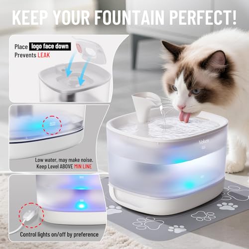 Veken 85oz/2.5L Cat Water Fountain with Detachable Tank for Cat, Dog, White | Easy to Clean & Assemble, Pet Drinking Dispenser with Quiet Operation & LED Light, Small Pets - color: White