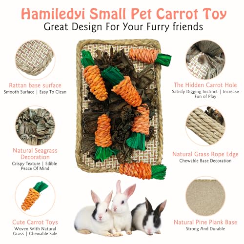 Hamiledyi Pet Fun Bunny Chew Toy Rattan Grass Scratcher Rabbit Enrichment Climbing Play Carrot Digging Toys for Bunnies Rabbits Guinea Pigs Parrots Ferret Hedgehog Squirrel and Other Rodents