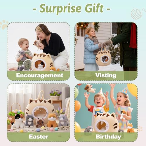 Cat Stuffed Animal House with 5 Soft Cat Toys for Kids, Portable Gift Set - color: Cat