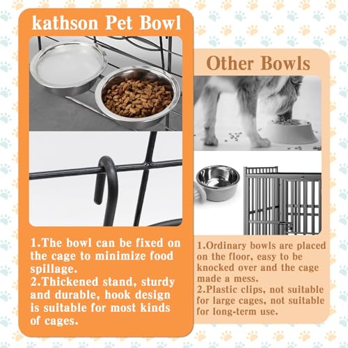 kathson Hanging Bird Bowls for Cage, 2 PCS Stainless Steel Metal Pet Food Water Dishes with Holder Feeder Cage Coop Hook Feeder Cups for Birds, Parrots, Small Sized Dogs and Cats(5.1 Inch Dia) - size: 5.1 Inch Dia