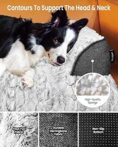 Calming Small Dog Bed for Couch, 35 x 31 inch Removable Couch Cover for Dogs Washable, Non-Slip Fluffy Plush Dog Sofa Mat for Furniture Protector - Grey - color: Grey, size: 35"L x 31"W x 4.5"Th
