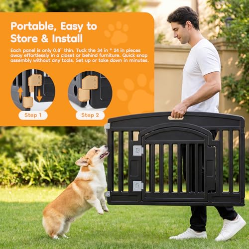 NEWBULIG 24 Inch 4 Panels Dog Playpen, Plastic Pet Play Pen Fence | Portable, Secure Locking Door, Indoor Outdoor Yard RV Camping, Small Medium Dogs, Black - color: Black, size: 4 Panels/24IN
