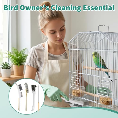 Bird Cage Accessories Bird Poop Remover Brush, Bird Cage Cleaner Brush for Poop Off Bird Poop Remover, Parrot Cage Cleaning Brush Tools for Parakeet Small Animal Cage and Bird Cage Perch Cleaner 4Pcs