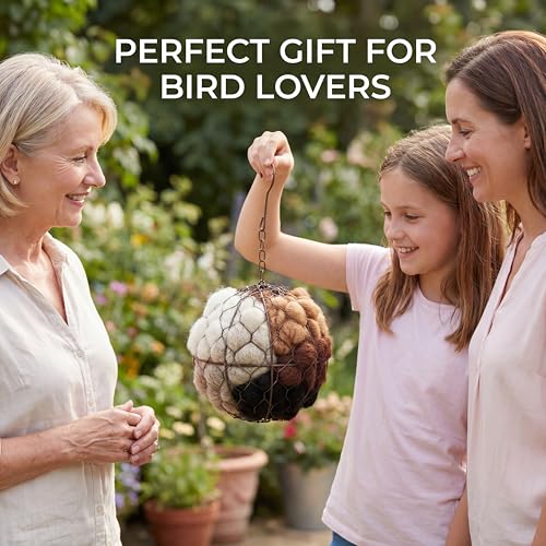 Handmade Alpaca Fiber Bird Nesting Heart - Refillable Material Holder for Wild Birds and Hummingbirds - Garden Art & Winter Shelter for Bird Lovers