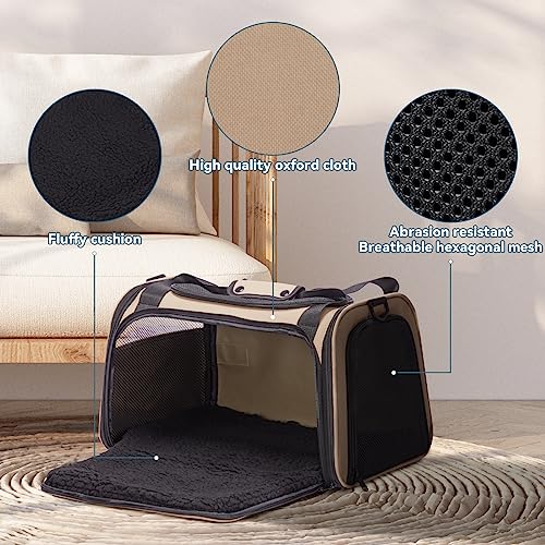 PETSFIT Pet Carrier for Cat, Small Dogs, Khaki - color: Khaki, size: Medium