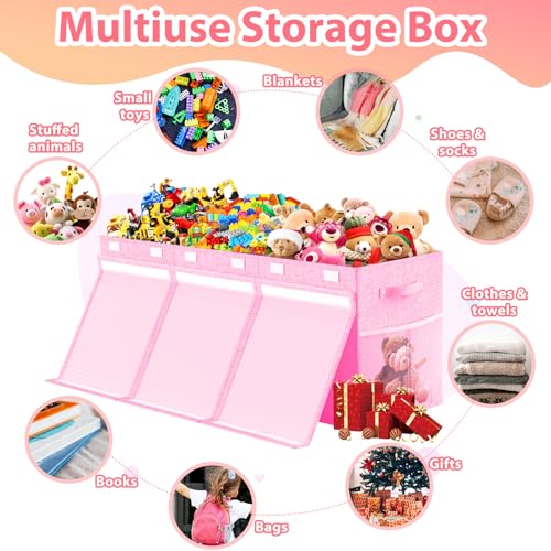 Large Toy Storage Box with Lid & Dividers, Collapsible Kids Toy Chest, Pink | Toy Box for Boys, Girls, Nursery, Bedroom, Living Room, Playroom, 40X14X16 inches - color: Extra Large Pink