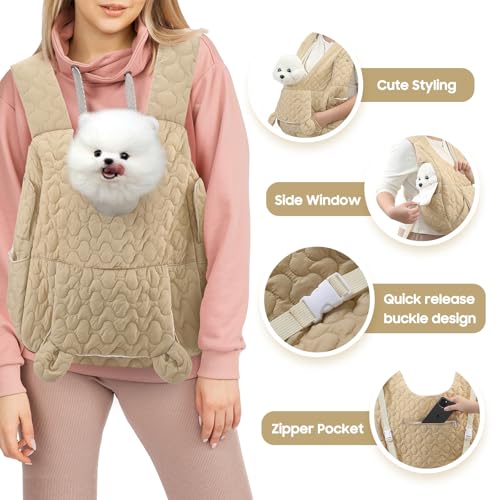 JourCraf Pet Carrier Backpack, Adjustable Pet Front Cat Dog Carrier Backpack Travel Bag for Small Medium Dogs Cats and Rabbits, Safety Strap with Removable Bottom Plate for Camping Hiking Traveling - color: Khaki