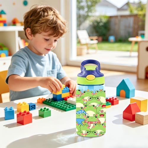 Kids Plastic Water Bottle - Frog Water Bottle for Kids, 14oz Plastic Water Bottles with Straw Lid, Leakproof BPA-Free Cute Frog Water Bottles for Home Sports Travel, Pop-Up Straw Cover, Blue - color: Frog