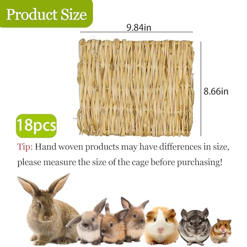 kathson 18 PCS Bunny Grass Mat,Rabbit Natural Straw Woven Bed,Small Animal Hay Nest Sleeping Mat &Chew Toys for Hamster Bunny Chinchilla Guinea Pig Mouse Bird and Other Small Animal - size: 18 pcs