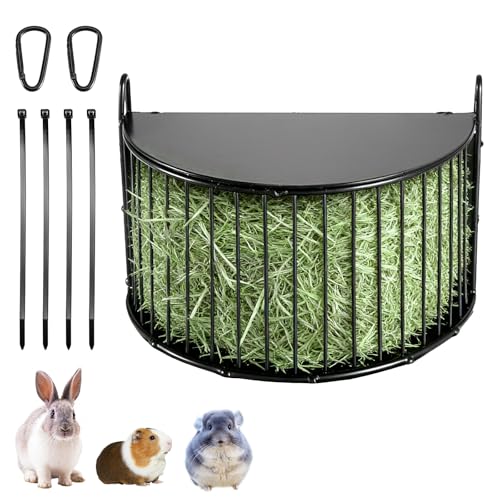 Metal Hay Rack for Rabbits, Bunny Hay Feeder Holder with Tops-Semicircular | Hanging Hay Rack for Guinea Pigs Chinchillas, Hay Feeder with Built-in Hooks, Reduce Mess Feeding Supply for Chinchilla Cage - size: 7.9x5.3x3.9