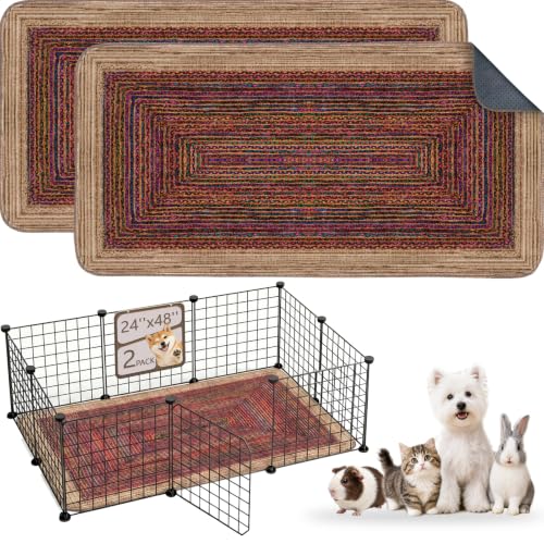 Washable Guinea Pig Pee Pads,Reusable Guinea Pig Cage Liner 2 Pack | Waterproof, Leak-Proof, Absorbent & Non-Slip, 24"x48" Bedding Potty Training Mat for Small Animal Rabbit Bunny Hamster Rat - color: Sisal Bohemian Print, size: 24" ×48"(pack of 2)