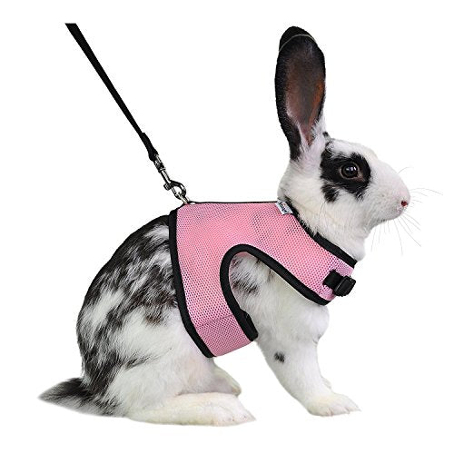 Niteangel Adjustable Soft Harness with Elastic Leash for Rabbits (L, Pink) - color: Pink, size: L
