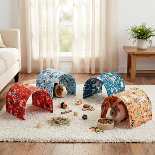 BreezeHug 4 Pcs Guinea Pig Tunnel Foldable Rabbit Hideout Washable and Soft Bunny Hide House Ferret Tunnel Toys Cage Accessories for Small Animal Hamster Hedgehogs Chinchilla(Doodle Forest) - style: Doodle Forest