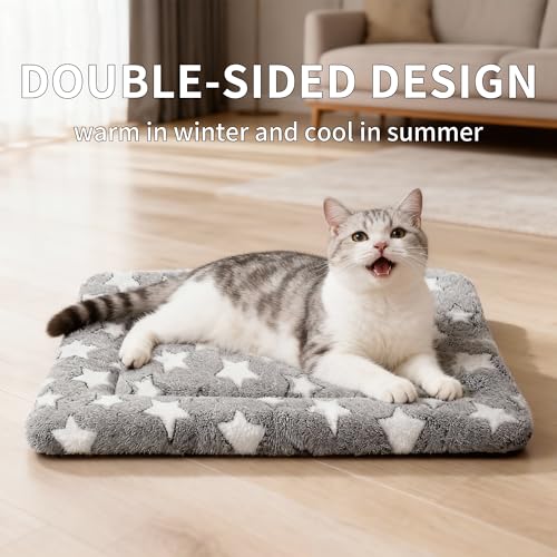 Dog Bed Mat, Reversible Crate Pad & Cute Dog Bed - Machine Washable Kennel Mat with Ultra Soft for Small Dogs & Cats - color: Grey&Star, size: 18"L x 14"W x 1.5"Th