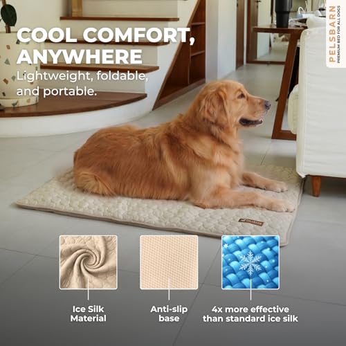 Dog Cooling Mat, Ice Silk Self-Cooling Pad, Light Beige, XL - color: Light Beige, size: Extra Large