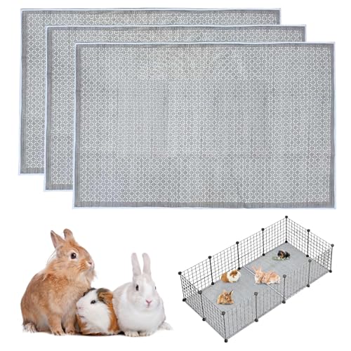 kathson 3 Pcs Rabbit Cage Liners Washable 31"x47" Reusable Guinea Pig Cage Liner Soft Bunny Floor Mat Non-Slip Rabbit Rug Super Absorbent Bunny Carpet for Hamsters Ferrets All Small Animals - size: 31" x 47" - 3pcs