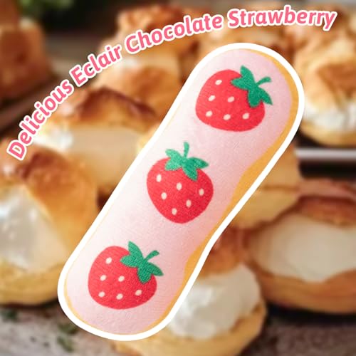 MALLMALL6 Eclair Catnip Toys for Cat - 5Pcs Chocolate Strawberry Dessert Catmint Interactive Toy Gift for Indoor Kitty, Biting Chew Kick Cats Supplies, Soft French Pastry Pet Present for Kitten Lover - style: Eclair