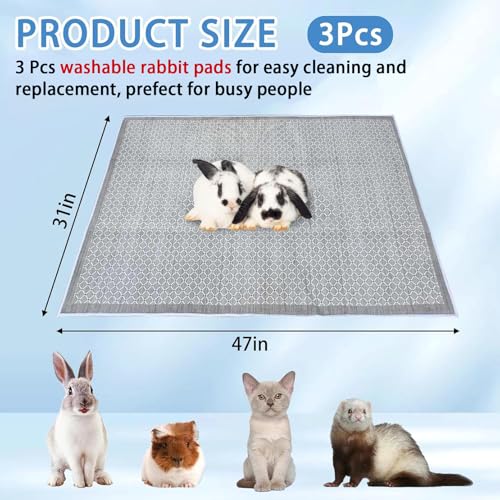 kathson 3 Pcs Rabbit Cage Liners Washable 31"x47" Reusable Guinea Pig Cage Liner Soft Bunny Floor Mat Non-Slip Rabbit Rug Super Absorbent Bunny Carpet for Hamsters Ferrets All Small Animals - size: 31" x 47" - 3pcs