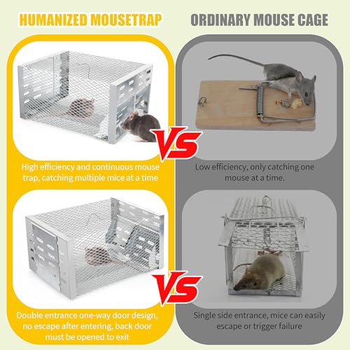 Humane Rodent Trap for Indoor & Outdoor Use - Automatic Multi-Catch Metal Cage with Dual One-Way Doors, Reusable Safe Trap for Mice, Chipmunks & Small Animals