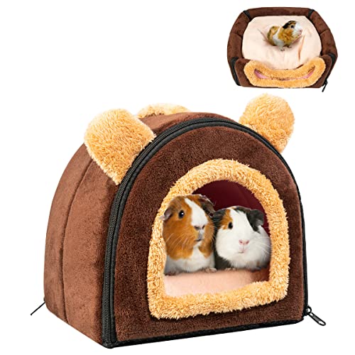Pet Soft Guinea Pig & Rabbit Cozy Hideout House - Small Animal Bed for Guinea Pigs, Rabbits, Hamsters, Rats & Chinchillas Cave Bed (Coffee)