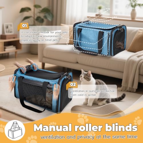 YUDODO 25lbs Cat Carrier Lightproof Soft Sided Pet Carrier for Large Cat | Airline Approved, Lightproof Breathable Design, Side Pockets, Durable Mesh, Foldable and Portable, Lake blue - color: Lake blue