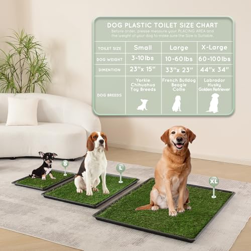 HQ4US Dog Grass Pad with Tray, Odor Free Grass Pee Pad for Dog Litter Box | Extra Large Indoor Dog Potty Tray with Grate, Artificial Grass Fast Drainage, Hemmed Edge, Reusable Puppy Pads for Balcony - size: X-Large - 45”×34” for 60-100lbs Dog