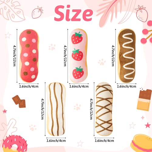 MALLMALL6 Eclair Catnip Toys for Cat - 5Pcs Chocolate Strawberry Dessert Catmint Interactive Toy Gift for Indoor Kitty, Biting Chew Kick Cats Supplies, Soft French Pastry Pet Present for Kitten Lover - style: Eclair