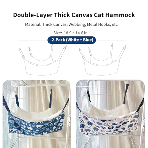 2-Pack Reversible Cat Hammock for Cage - Adjustable Soft Hanging Pet Bed for Cats, Ferrets, Puppies, Rabbits & Small Animals