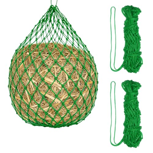 Slow Feeder Hay Net, 40" Length 2" Holes Strong Load-Bearing, Nylon Slow Feed Bag Hay Feeder, (Green, 2 Pcs), Intended for Horses/Goats/Trailer/Stall - color: Green