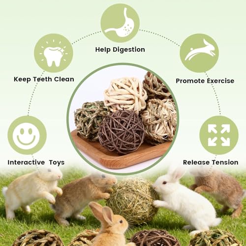 1pc Bunny Chew Grass Balls, Rolling Chew Toys for Small Animals, Natural Chew Grass Toys and Bunny Treats for Rabbits, Guinea Pigs, Hamsters, Mice Teeth Grinding(Random)
