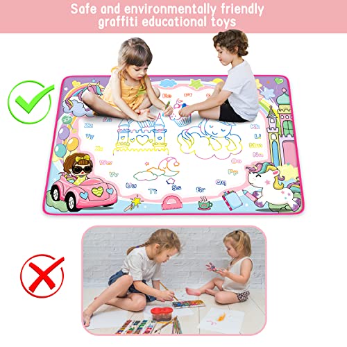 Magic Water Doodle Mat - Kids Painting Drawing Board, Gift Toy for Ages 2-9 | Perfect Water Doodle Mat - Kids Painting Drawing Board Toy, Color Magic Pens Deluxe Gift Set for Age 2-9 Girls Boys Toddlers - color: Pink