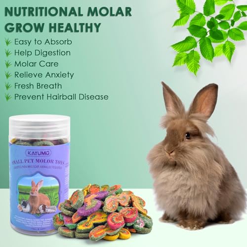KATUMO Rabbit Chew Toys, 180g Timothy Grass Treats Small Animal Molar Toys for Guinea Pig Hamster Bunny Chinchilla Gerbil