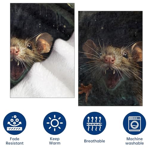 Realistic Rat Flannel Throw Blanket 60x80 Inch, Dramatic Mouse in Dark Sewer Blankets Soft Cozy Fleece Throws for Animal Lover Bed Sofa Dorm Living Room Home Decor Gifts - color: Rat01, size: 60"x80"