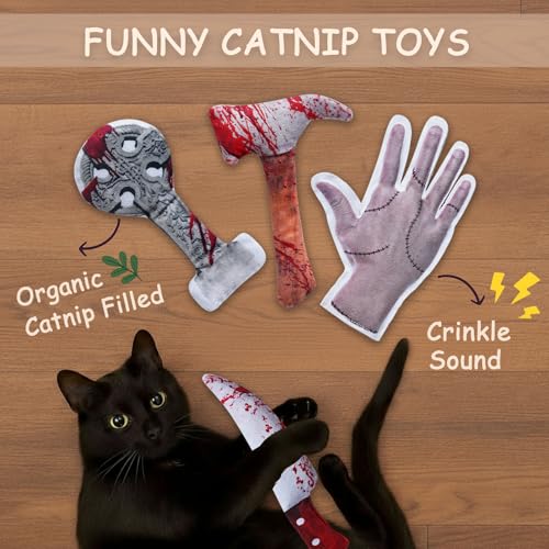 5PC Catnip Funny Cat Toys, [100% Organic Catnip Filled] Knife-Shaped Crinkly Sound Toys for Indoor Kitten Cat Nip Kitty Chew Toy - color: Catnip Toys