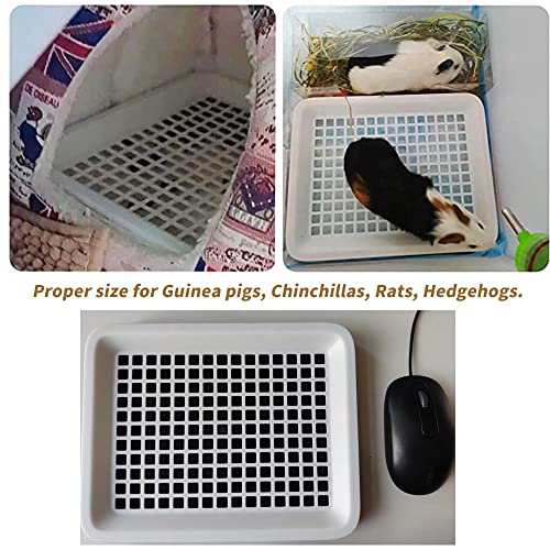 Guinea Pig Litter Box, Small Animal Cage Potty Tray, Detachable Grid Pan | Black-and-white PP litter tray with detachable grid, low entry and side grips for guinea pigs and other small pets