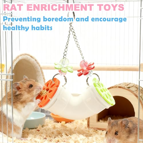 Rat Enrichment Toys, Interactive Foraging Toys for Birds, Rat Cage Accessories Enrichment - Hanging Tube Treat Dispenser | Slow Feeder for Small Animals, Hamsters, Rabbits and Parrots