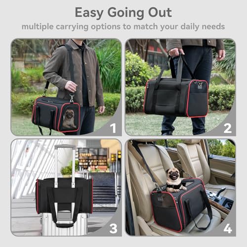 Petsfit Large Expandable Cat Carrier for Travel, Up to 18 lb | 19 x 12 x 12 in; roomy expandable space with a reinforced frame, locking zippers, interior safety tether and large pocket. - color: Black, size: 19"L x 12"W x 12"H
