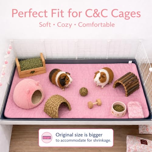 Reusable Guinea Pig C&C Cage Liner – Pink Fleece Bedding with Absorbent Core & Waterproof Bottom – Fits C&C 2x4 Guinea Pig Cages – Ideal for Small Animal Homes (Pink, 2X4 C&C)
