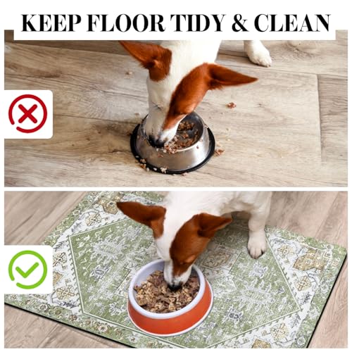 Dog Food Mats for Floors, Absorbent Dog Bowl Mat for Food and Water Dispenser Mat, Quick Dry Cat Food Mat Pet Supplies - color: Green, size: M(16"×24")