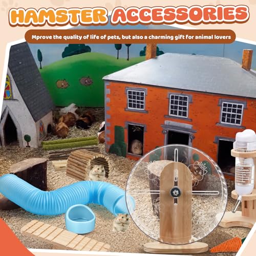 20 Pcs Hamster Toys Set, 16 Small Animal Chewing Toys, Maze Wood House, Silent Exercise Running Wheels and Water Bottle Set Feeding Bowl for Hamster Habitat Rat Cage Accessories (Blue) - color: Blue