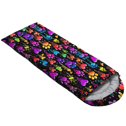 QOOMO Camping Sleeping Bags,3 Season Warm & Cool Weather,Lightweight,Waterproof Sleeping Bags for Adults & Kids,Traveling,and Outdoors,Camping Gear Equipment - color: colorful paw print
