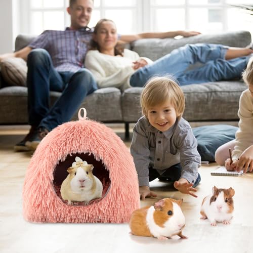 YUEPET Guinea Pig Bed, Warm Rabbit Bed, Bunny Hideout, Pink Plush Cave | Cozy Rabbit Hideout, Long-Plush Fabric, Removable Washable Cushion, 2-in-1 Cave & Sofa Bed, Pink, Semi-Closed Design - color: Pink