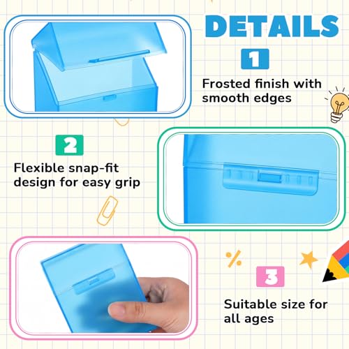 Clabby 4 Pcs Clear Plastic Crayon Boxes Hold 24 Count, Blue | Organizer Box, Case, Colorful, Portable Storage Holder with Snap Lid, for Boys Girls Kids School Classroom Home Art Supply - color: Blue