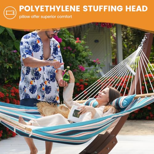 Lazy Daze 12 FT Sunbrella Fabric Hammock, Non-Fading Double Outdoor Hammock | 2 Person Hammock with Pillow, Straps, Carabiners , All Weather Fade Resistant for Outside, Token Surfside - color: Token Surfside